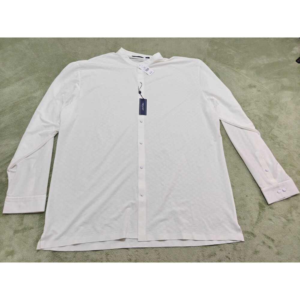 Trust Mens Sz 5X White Long Sleeve Button Front Shirt Textured Nylon NWT